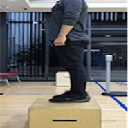 검사자가 스텝박스 위로 완전히 올라가 서있다